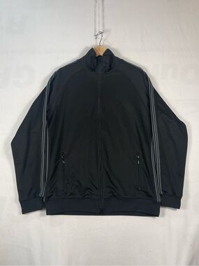 NEEDLES Black Track Top Jacket Full Zip Gray Stripes Made In Japan Sz XL